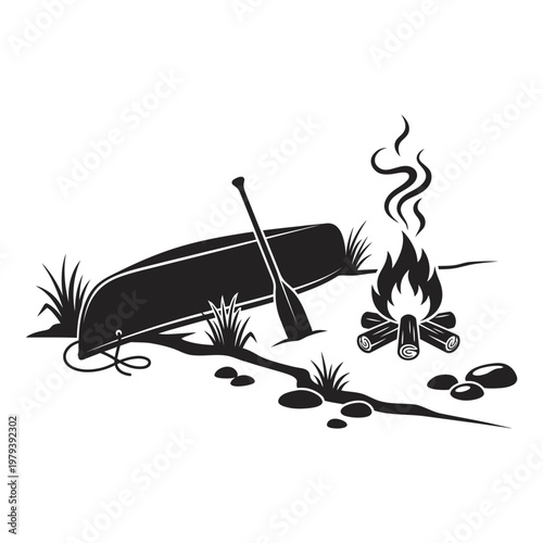 Storytelling group around bonfire silhouette