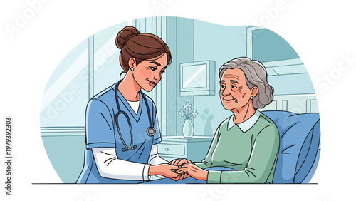 Senior Caregiver Comforting Elderly Patient in Healthcare Setting
