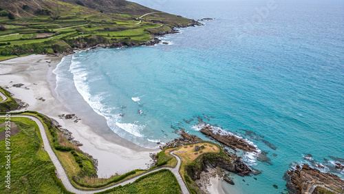 Schilderij op canvas Aerial view of the coastal village of Caión and its bay, Galicia, Spain