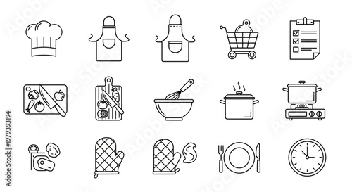 Kitchen Utensils and Cooking Icons Set.