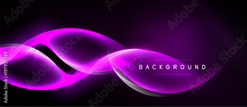 Abstract purple light waves form dynamic shape. Dark background enhances glowing effect, creating modern visual.