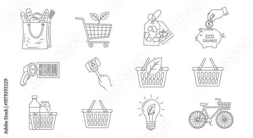 Shopping cart icons with various items.