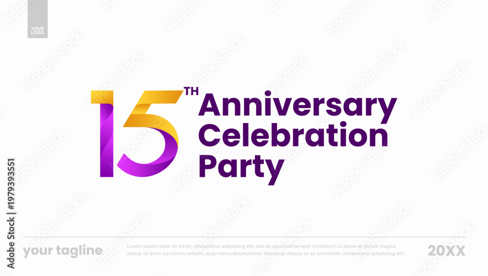 Fototapeta premium 15th anniversary celebration party yellow purple gradient logo banner template