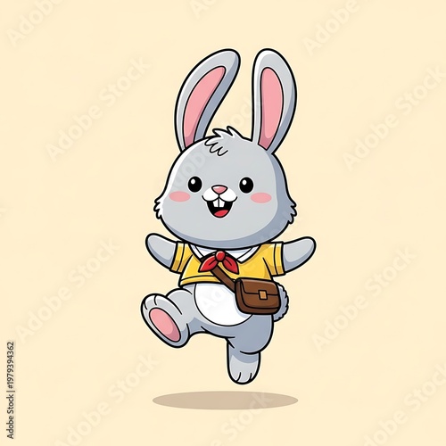 Cartoon rabbit in yellow shirt running.