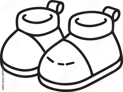 A pair of charming baby booties with a minimalist line art style, perfect for representing new beginnings and tender care.