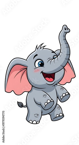 Happy cartoon elephant waving with trunk.