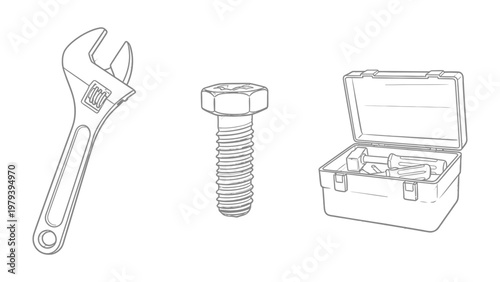 Tools of the Trade: Line art of essential tools and equipment, meticulously illustrated, poised to tackle any task.