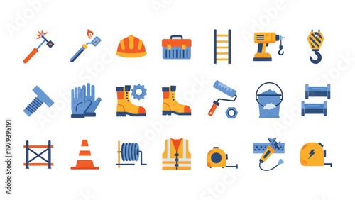 Construction Tools and Equipment Set: A detailed collection of essential construction tools and equipment.