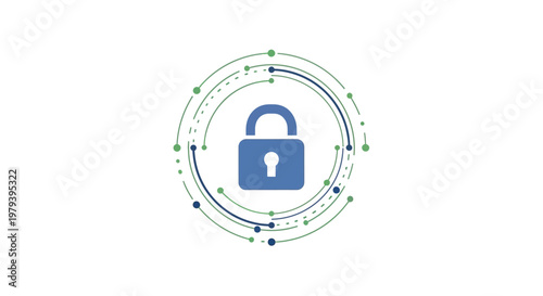 Fényképezés Blue padlock with circular network lines.