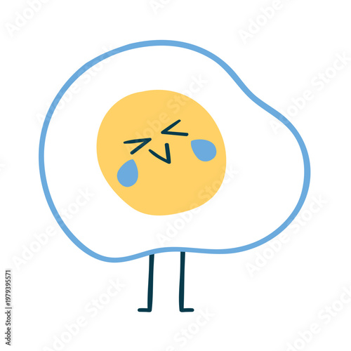 Fried Egg Character Laughing Tears of Joy. Flat Vector Illustration