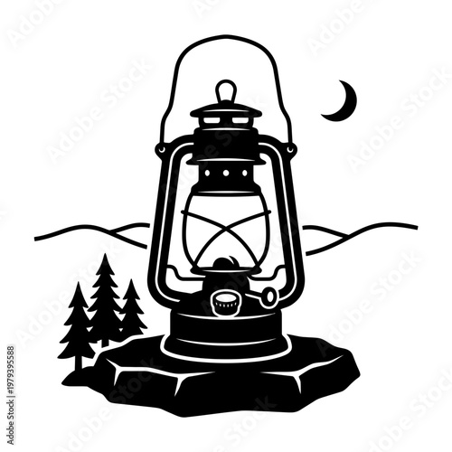 Village festival silhouette with dancers accordion and lanterns