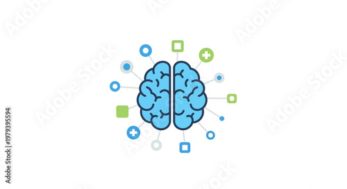 Brain with colorful geometric shapes around.