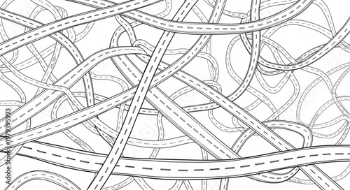 Complex Highway Interchange Aerial View Black and White.