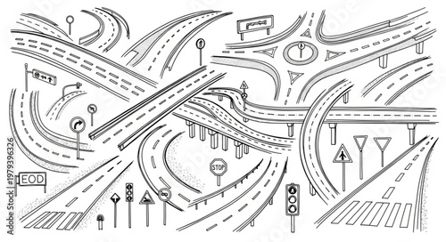 Complex Highway Interchange Illustration.