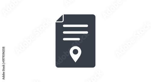 Black Document Icon With Map Marker.