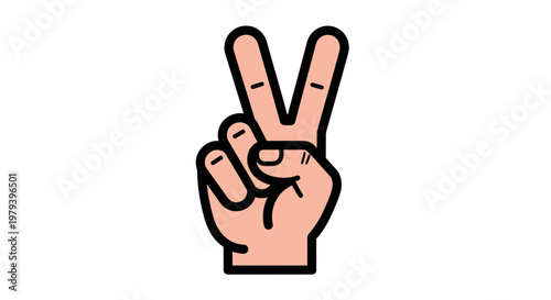 Human hand gesture showing peace sign and victory symbol, vector cartoon illustration of v-sign isolated on white background.