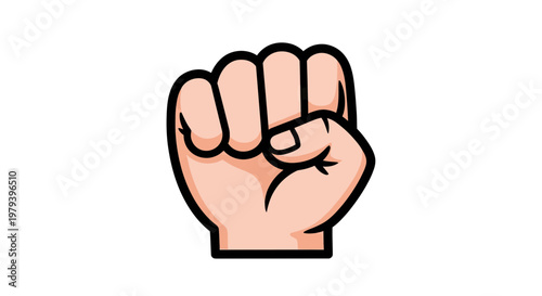 Vector Clenched Fist Illustration, Raised Hand Symbol of Power Strength and Protest Isolated on White Background