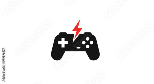Black gaming controller with lightning.