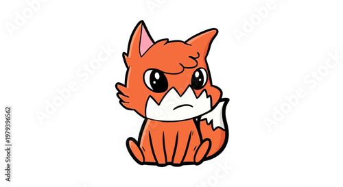 Cute Cartoon Fox Sitting with Grumpy Expression Vector Illustration Mascot Isolated on White Background