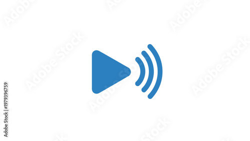 Blue play button with sound waves.