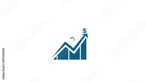 Blue graph with dollar sign rising.