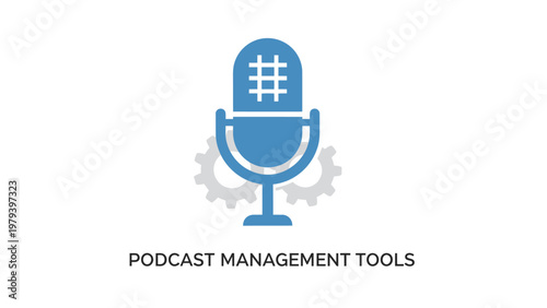 Blue microphone with hashtag symbol.