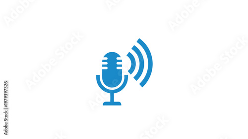 Blue microphone with sound waves.