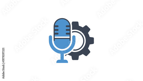 Blue Microphone with Gear Symbol.