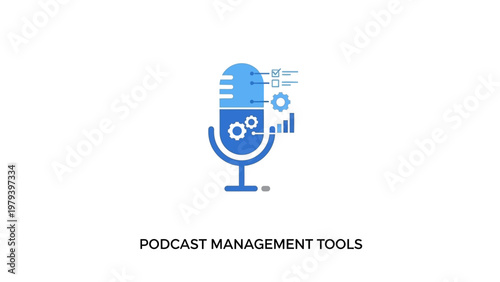 Blue microphone with podcast tools.