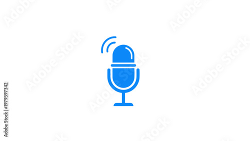 Blue microphone with sound waves.