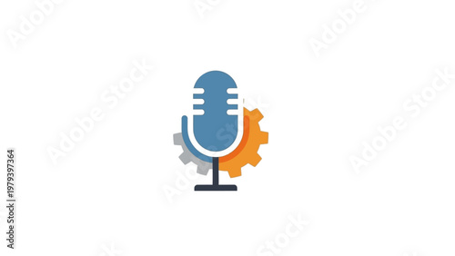Blue microphone with stand icon.