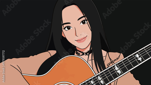 Illustration of Woman with Acoustic Guitar