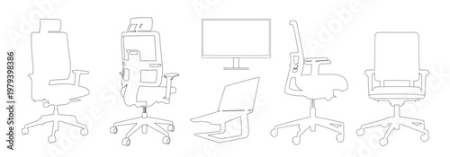 Vector set of ergonomic office furniture set isolated on transparent background
