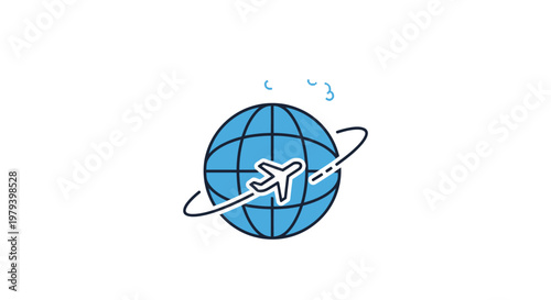 Airplane flying around the globe fast.