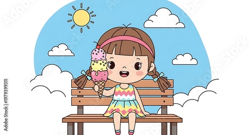 Little girl eating ice cream outdoors.