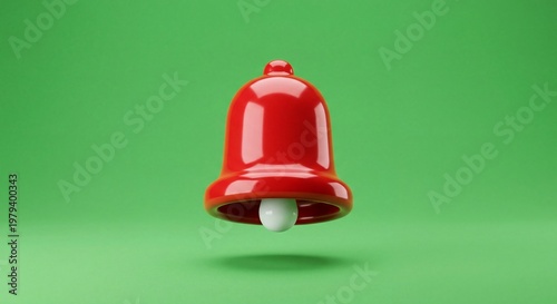 Glossy 3D notification bell icon isolated on chroma key green background with soft studio shadow, centered social media alert asset for apps, reminders, subscriptions and digital marketing design
