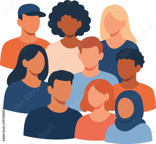 Quadro su tela Diverse group of people standing together representing multicultural community and inclusion flat vector illustration