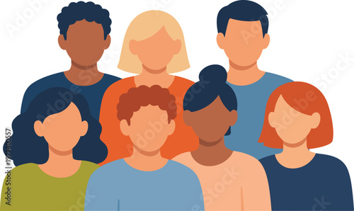 Diverse community group of people close together representing inclusion and unity flat vector illustration.