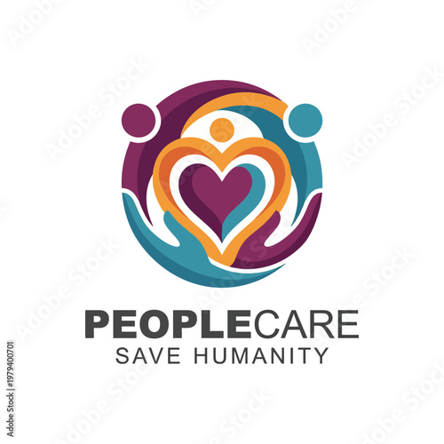 This image showcases a heartfelt logo for People Care that combines hands and a heart shape, symbolizing the importance of community and the mission to save humanity.
