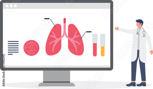 Doctor checking giant human lungs on a digital monitor