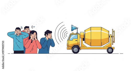 Construction Cement Truck Noise Pollution Affecting People.