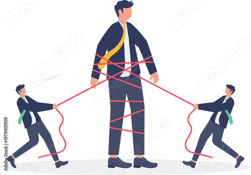 Professionals pulling ropes to tie up a giant leader