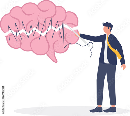 Professional sewing a zigzag line on a giant brain