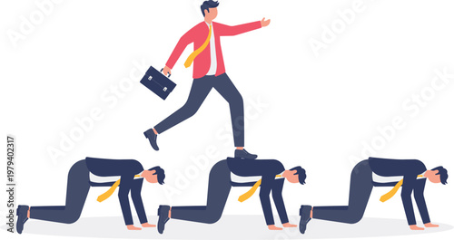 Professionals crawling to form a bridge for a leader