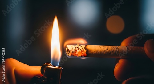 Close-up of lit cigarette in dark.