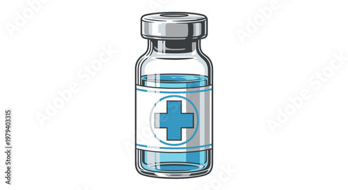 Medical Vial with Blue Cross Symbol, Healthcare Concept