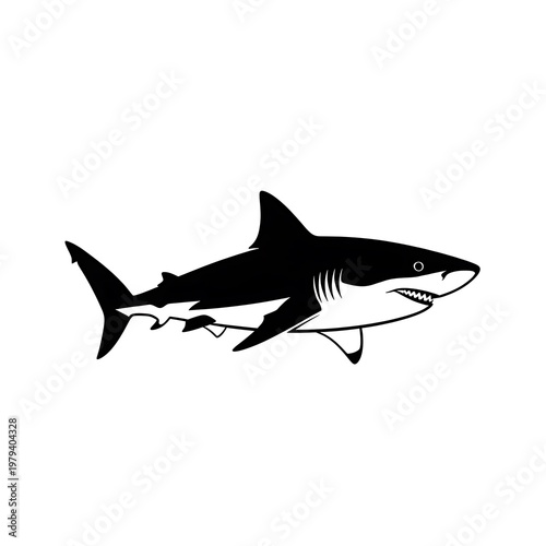 Black silhouette of a shark swimming.
