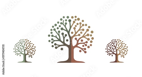 Three trees with colorful leaves growing.