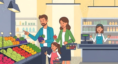 Family shopping for fresh produce together.