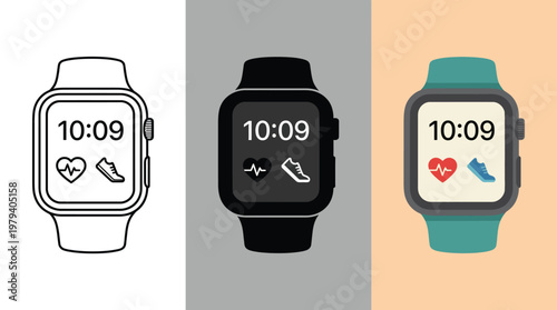 Smartwatch Screens with Heart Rate and Fitness Tracking